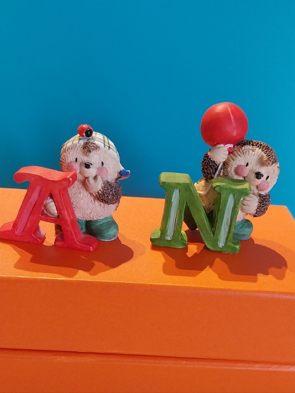 Cute Hedgehog Alphabet Figurines - Red and Green Letters A & N